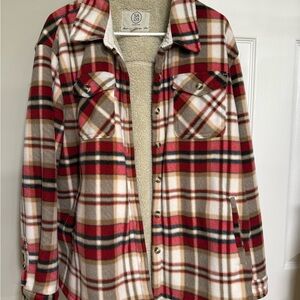 Sage Red Tan Plaid Teddy-Lined Shacket